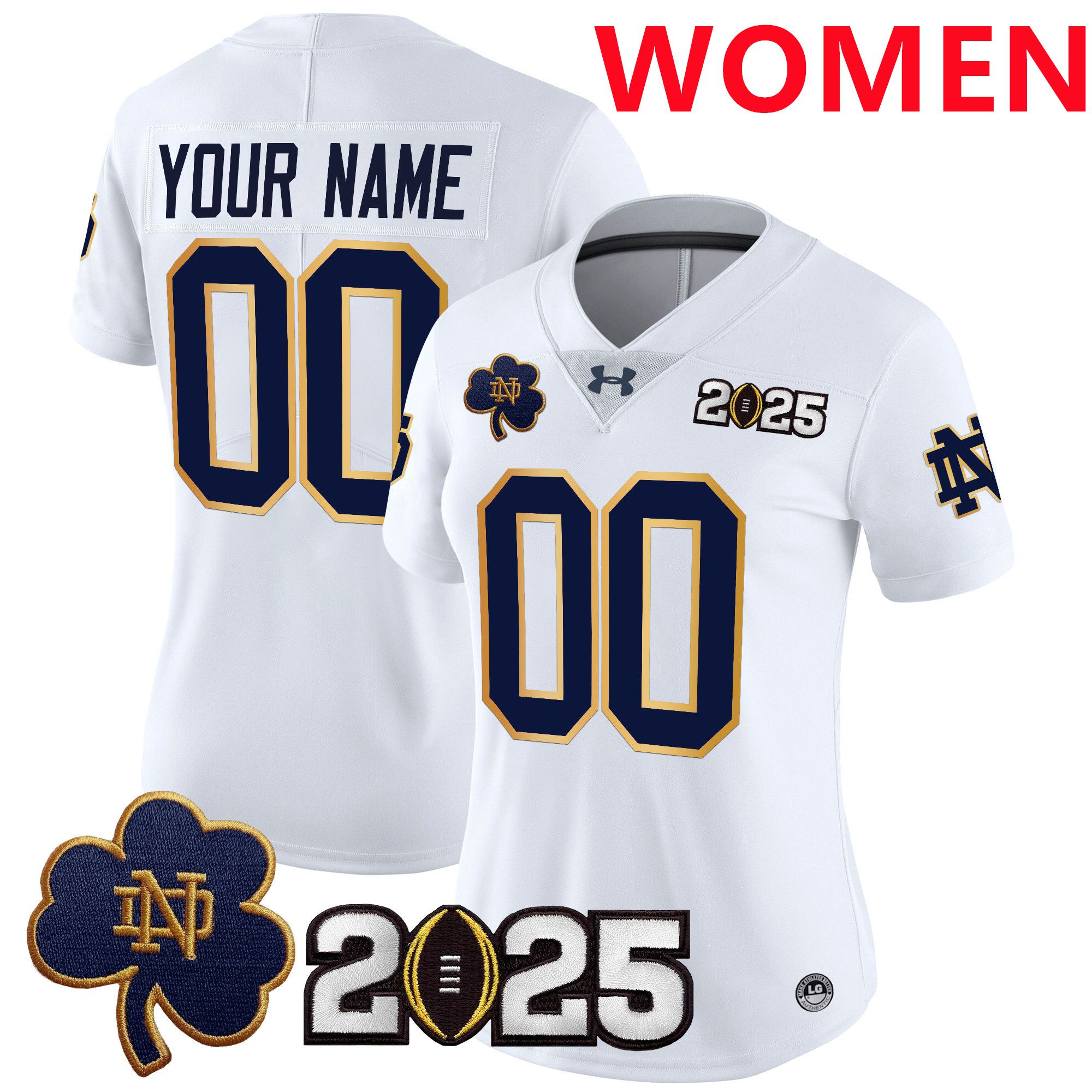 Women Notre Dame Fighting Irish White 2025 CFP Final Patch Vapor Limited Custom NCAA Jersey->ncaa teams->NCAA Jersey